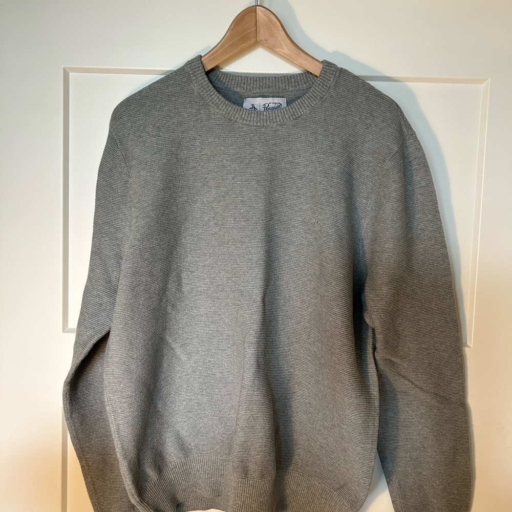 Original Penguin Mens Long Sleeve Ribbed Crew Neck Pullover Sweater Mens XL Gray